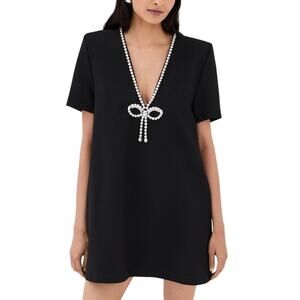 Area Black Crystal Bow Shift Mini Dress Size XS